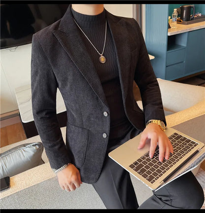 Men's Smart Casual Single Breasted Blazer – Spring Autumn Jacket in Green, Black & Coffee