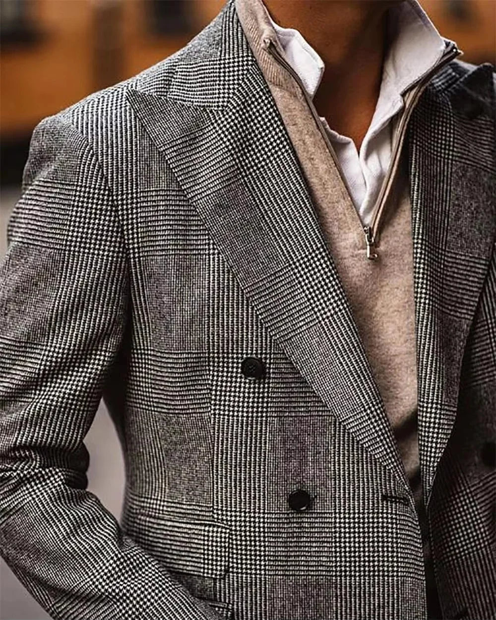British Style Patterned Men's Suit 2 Piece (Jacket+Pants) Double Breasted Regular Fit Peak Lapel Business Wedding Banquet Suits