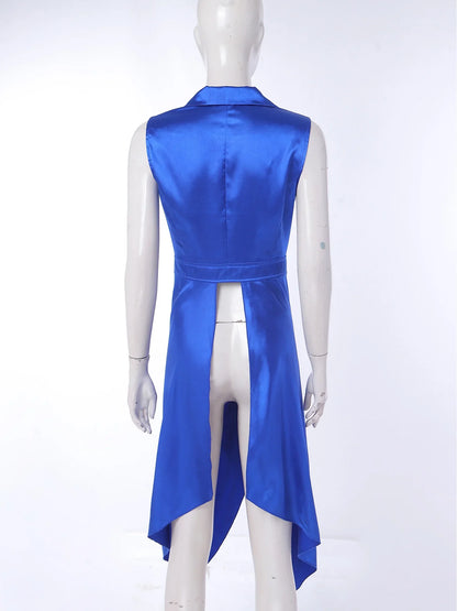Women Renaissance Victorian Waistcoat Sleeveless Satin Tailcoat Lapel Collar Irregular Hem Vest Top for Halloween Masquerade