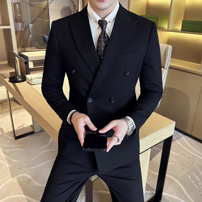 Men's Double Breasted Suit Set – Slim Fit Blazer, Vest & Pants for Wedding & Business