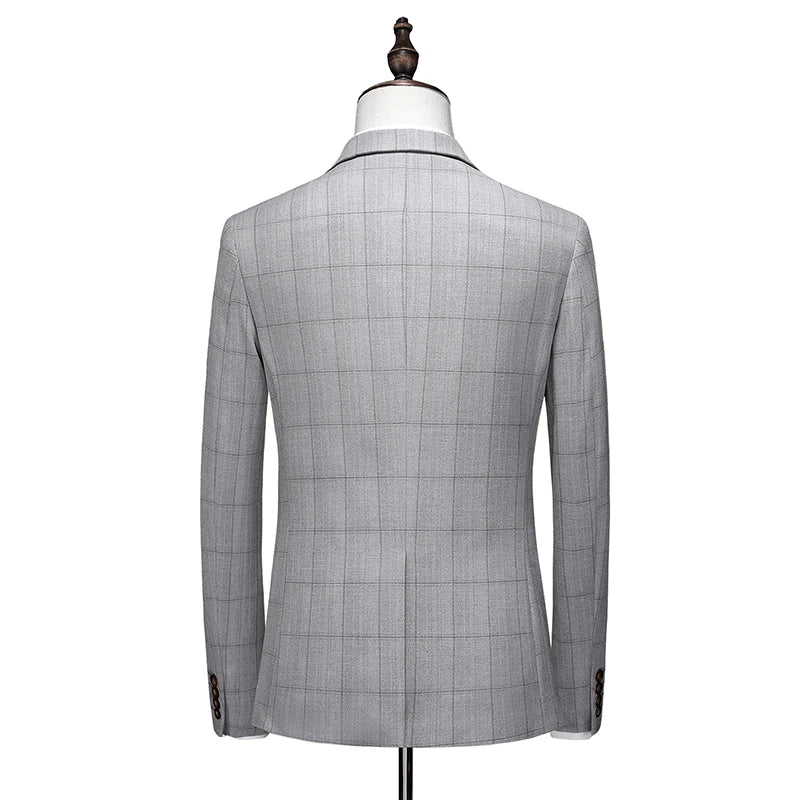 Business Casual Plaid (suit + Vest + Trousers) High-end Fashion Handsome Button Suit Korean Version Slim-fit Three-piece Set