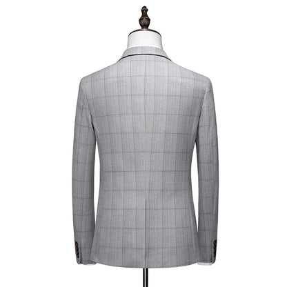 Business Casual Plaid (suit + Vest + Trousers) High-end Fashion Handsome Button Suit Korean Version Slim-fit Three-piece Set