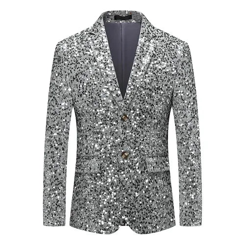 Men's Sequin Blazer Slim Fit Single Breasted Gold Silver Smart Casual Wedding Party