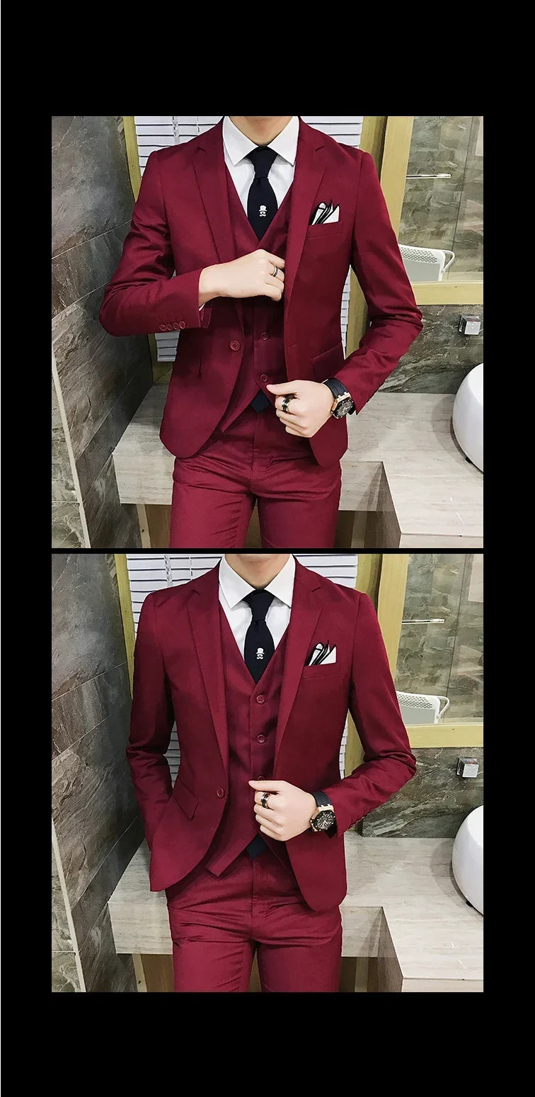 Men's Slim Fit 3-Piece Suit – Blazer, Vest & Pants for Business, Wedding & Smart Casual Wear