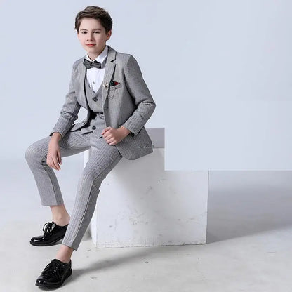 Big Teenager Tuxedo Dress Children Dance Costume Flower Boy Wedding Suit Kids Formal Jacket Vest Pants 3PCS Party Photograph Set