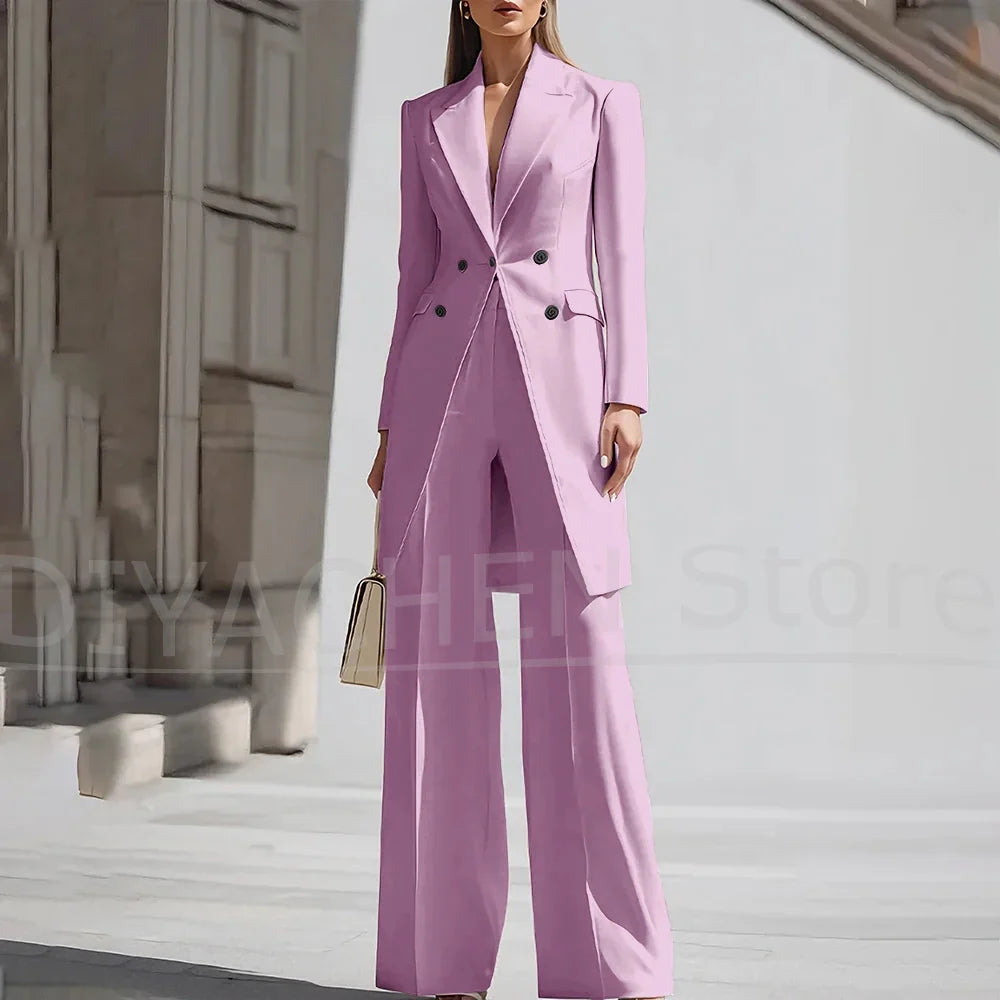 Luxury Women Pants Sets 2 Piece Chic Peak Lapel Double Breasted Outfit Fashion Elegant Daily Casual Party Office Lady Suits