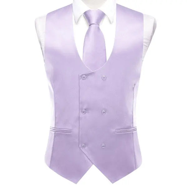 Men's Suit Vest 5-Piece Set Double Breasted Satin Waistcoat for Weddings & Formal Occasions – Red, Champagne, Green