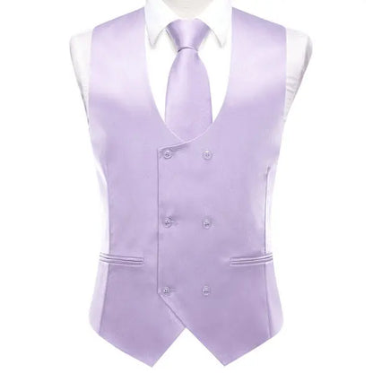 Men's Suit Vest 5-Piece Set Double Breasted Satin Waistcoat for Weddings & Formal Occasions – Red, Champagne, Green