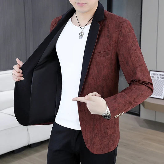 Men's Blazer Slim Fit Single Button Smart Casual Suit Jacket for Spring and Autumn