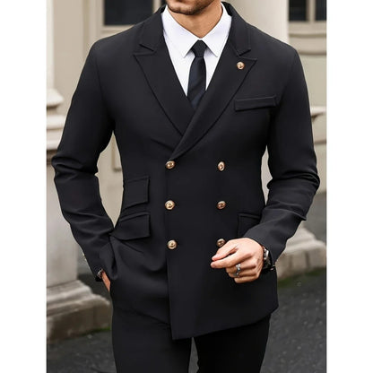 Men Suit 2 Pieces Black Double Button With Lapel For Wedding Groom Party Prom Business Office Work Daily Jacket And Pants