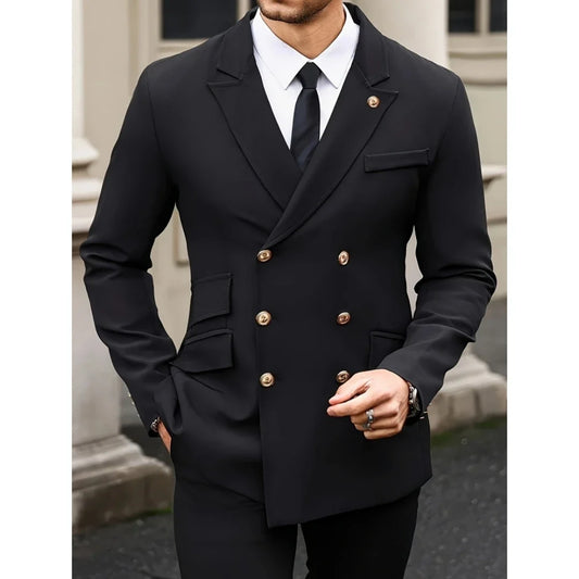 Men Suit 2 Pieces Black Double Button With Lapel For Wedding Groom Party Prom Business Office Work Daily Jacket And Pants