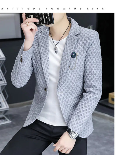 Blazer Men's Fashion Outdoor Travel Gentleman Wedding Slimming Business Versatile Trendy Casual Korean-style Formal Wear Blazer