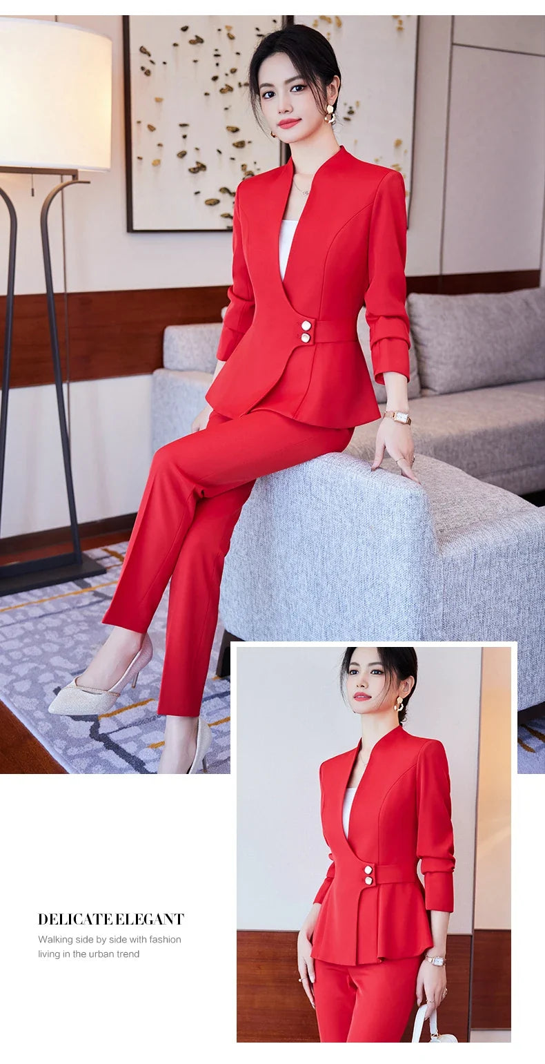 Long-Sleeved Suit for Women, Elegant Jacket and Trousers, Business and Work Uniform, Office Ladies, Special Fashion, 2025