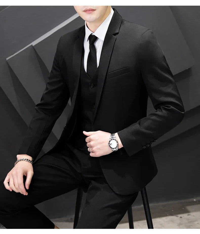 Men's Three-Piece Suit Set Fashion Business Career Waistcoat Trousers Wedding Dress Groom Best Man Decoration Body