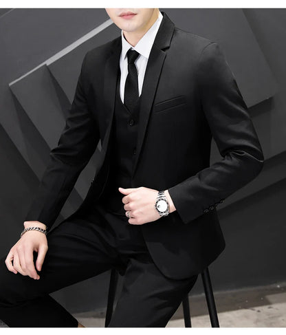 Men's Three-Piece Suit Set Fashion Business Career Waistcoat Trousers Wedding Dress Groom Best Man Decoration Body