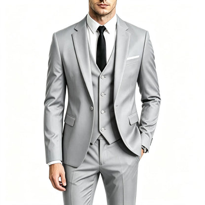 Elegant Men's 3 Pieces Suit Slim Fit 1 Button Tuxedo Blazer Vest Pants Formal Set For Business Casual Wedding Groom