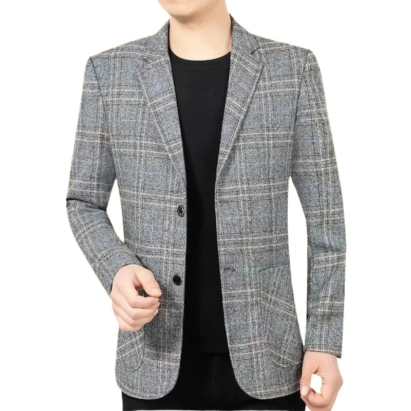2026 Blazer Men's Fashionable Business Banquet Dance Singer Plaid Fitted Casual Trendy Wedding Banquet Dress Performance Blazer
