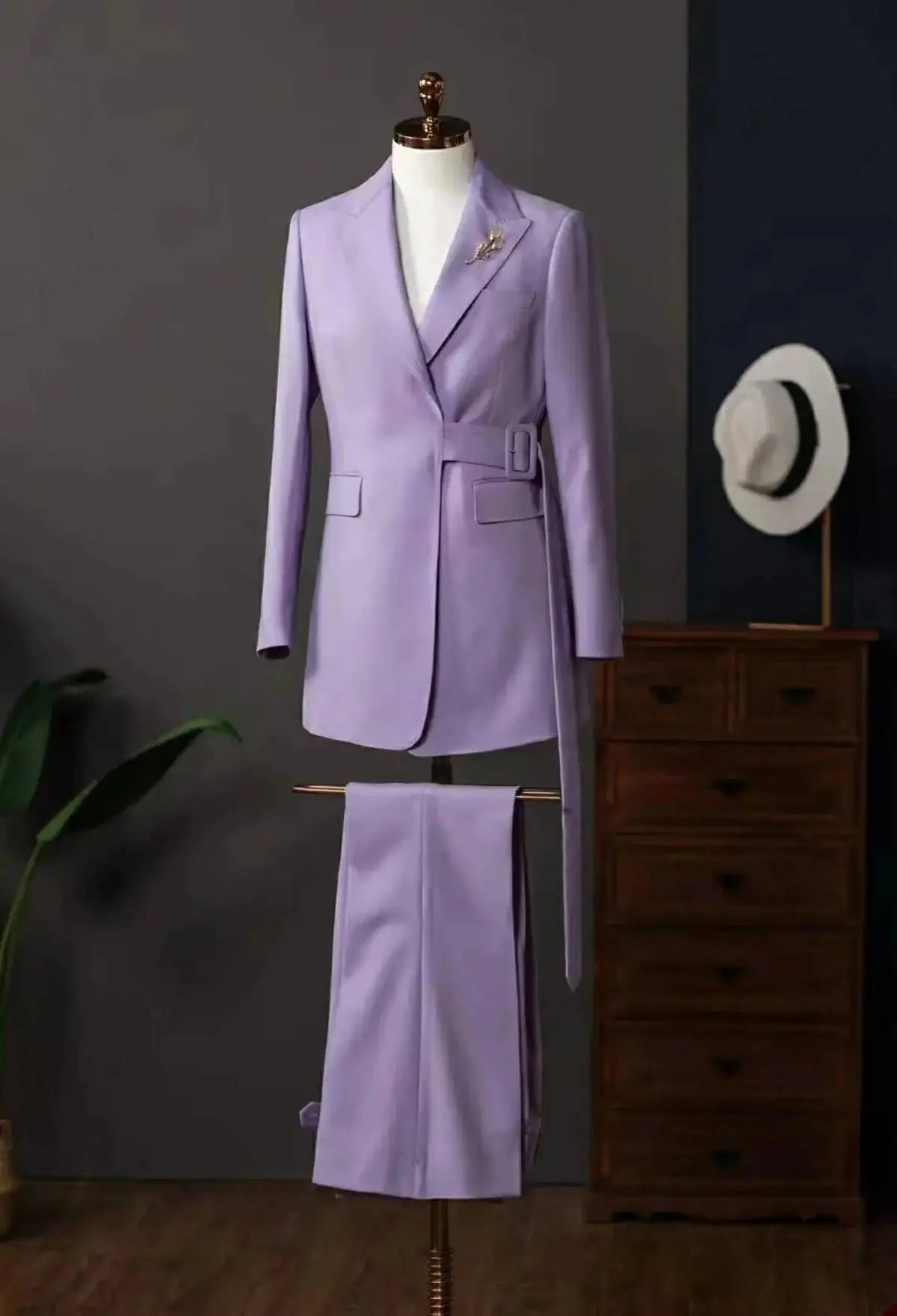 Elegant Purple 2 Pieces Suits Side Belt Women Blazer Plus Size Customized Wedding Guest Formal Evening Party Mother Outfit