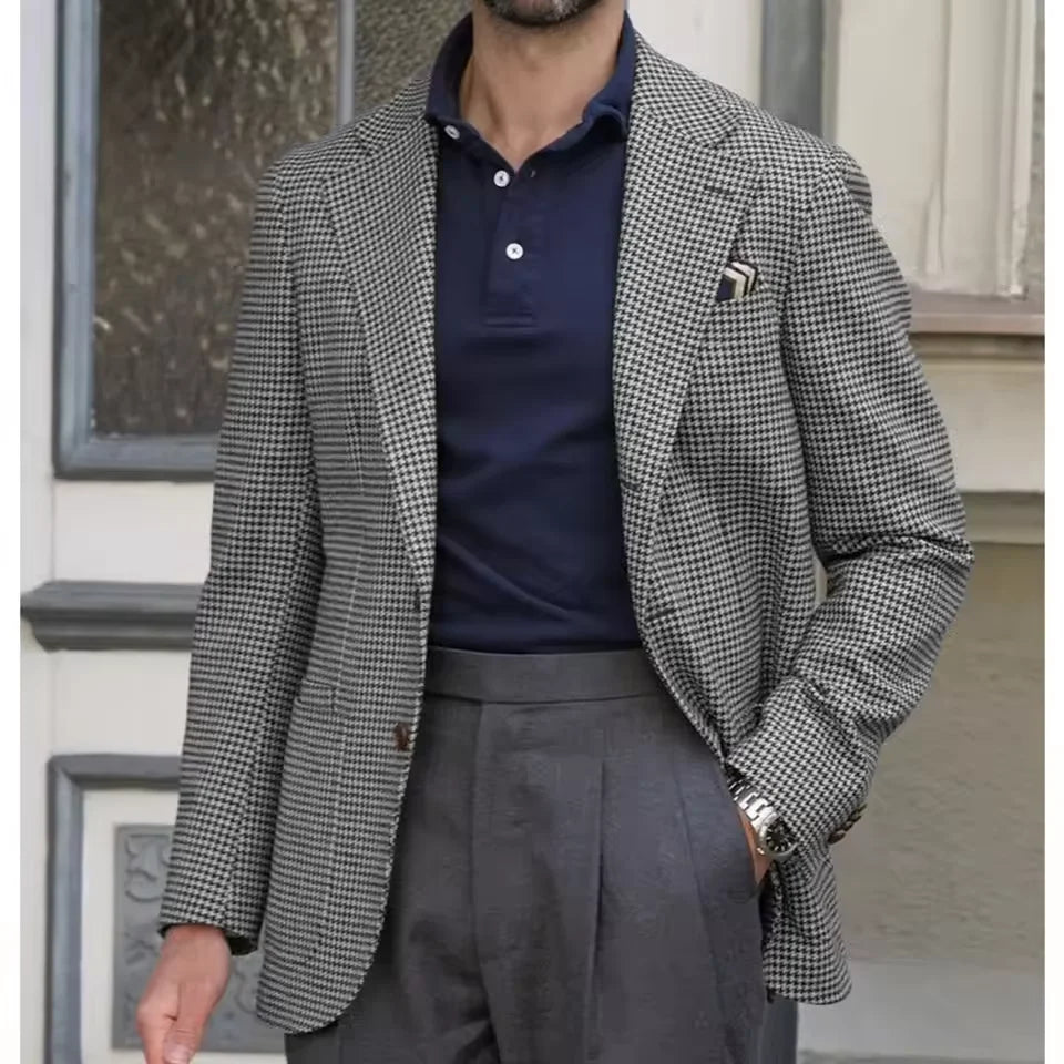 Men's Suit Jacket Houndstooth Slim Fit Single Breasted for Casual and Formal Wear