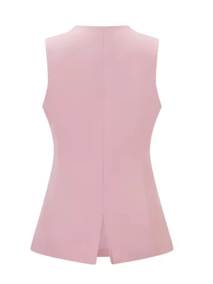 Women’s Vest Button Waistcoat Outwear Sleeveless Round Neck Solid Color Slim Fit Tops Chic  Casual Suit Vest Tops