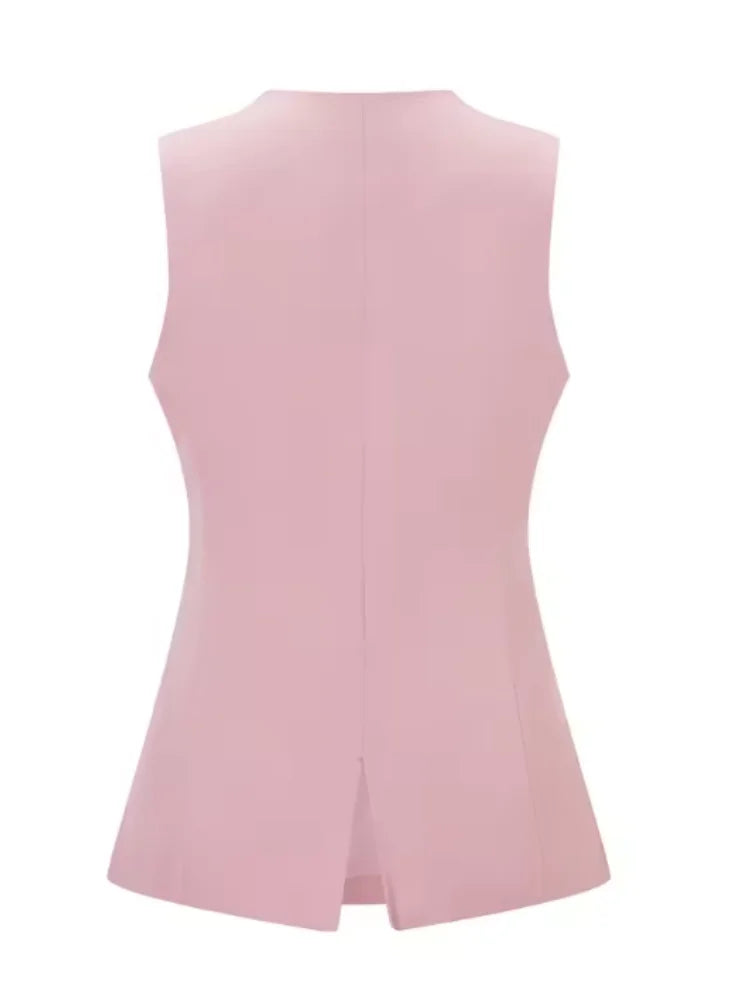 Women’s Vest Button Waistcoat Outwear Sleeveless Round Neck Solid Color Slim Fit Tops Chic  Casual Suit Vest Tops