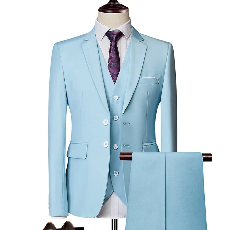 Men's 3 Pieces Suit Elegant Solid Slim Fit Single Breasted Party Blazer Vest Pants Set