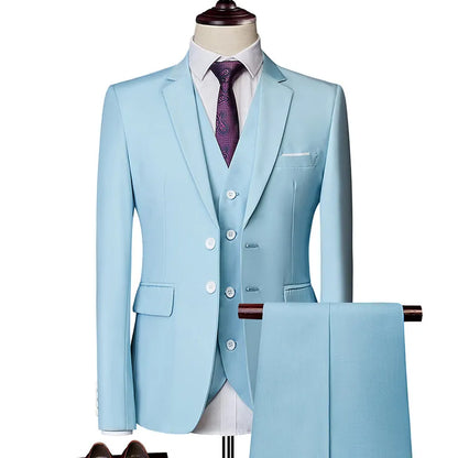 Men's 3 Pieces Suit Elegant Solid Slim Fit Single Breasted Party Blazer Vest Pants Set