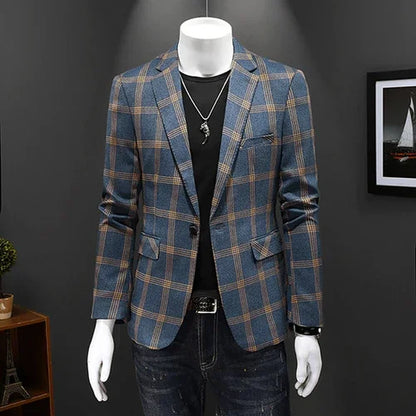 Top Quality Luxury Plaid Business Slim Fit Men Blazer Jacket 2024 Spring Autumn Casual Blazers For Men Elegant Dress Suit Jacket