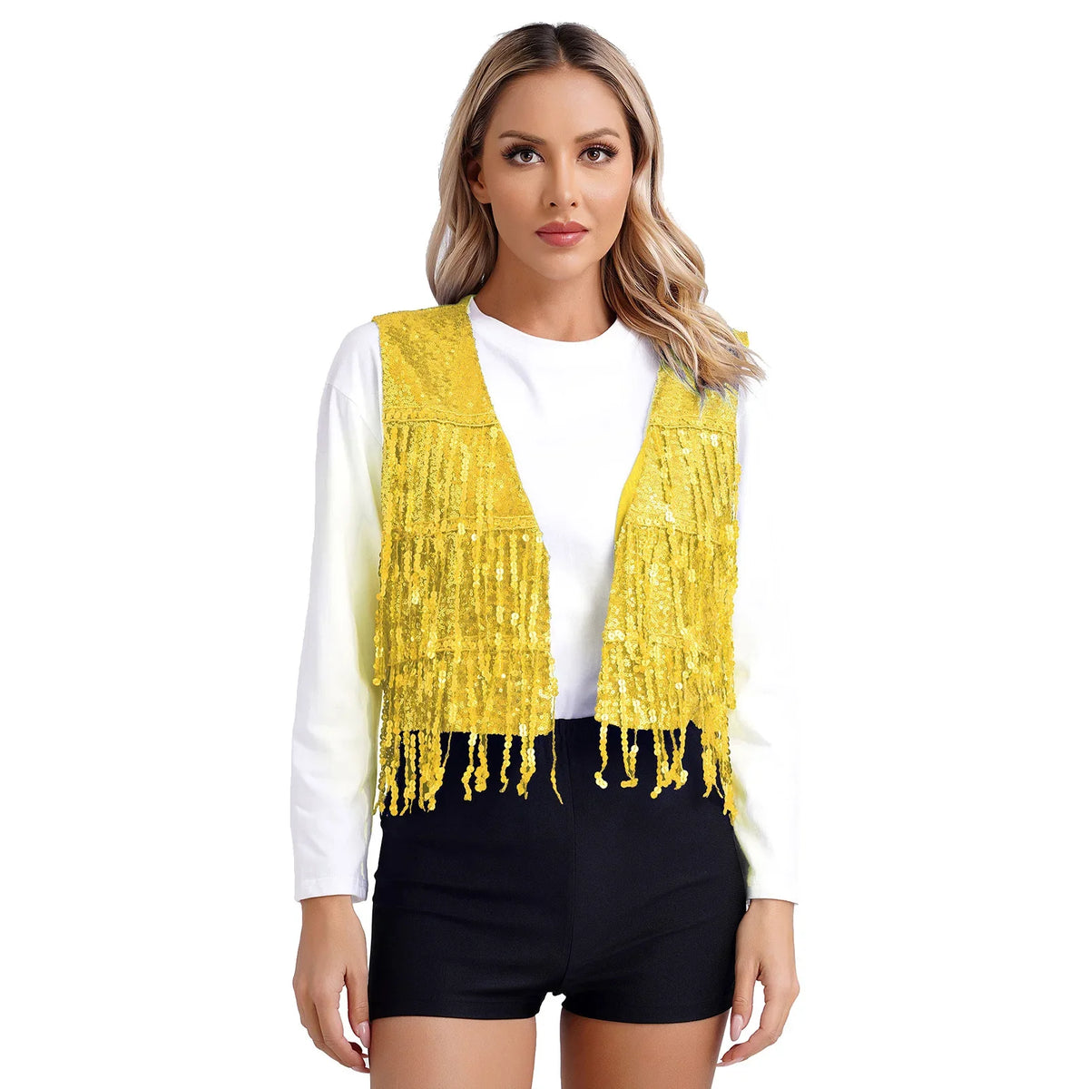 Women's Fringe Vest Clubwear Jazz Modern Dance Waistcoat Glitter Tassel Sleeveless Jacket Sequins Vests Music Festival Costumes