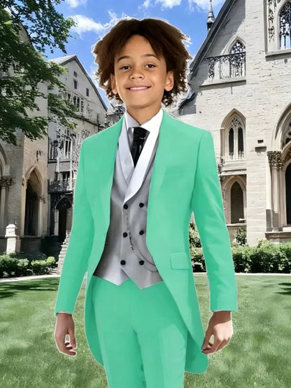 High Quality Boys Formal Tailcoat Vest Pants 3 Pieces Banquet Party Wear Smart Handsome Kids Slim Fit Suit Set Wedding Tuxedo