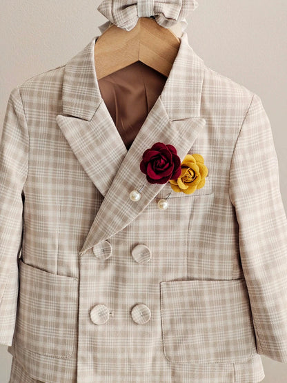 Plaid Suit Set for Boys Formal Blazer Toddler Gentleman Shorts BowTie Perfect for Wedding Birthday Baptism Party Dress Outfit