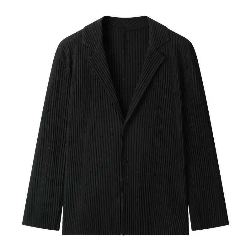 Miyake Pleated Men's Blazer Jacket Japanese Style Slim Fit Suit Coat Stretch Business Casual Office Fashion Luxury Wrinkle Free