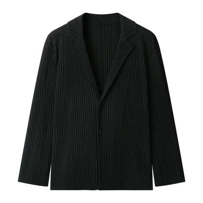 Miyake Pleated Men's Blazer Jacket Japanese Style Slim Fit Suit Coat Stretch Business Casual Office Fashion Luxury Wrinkle Free