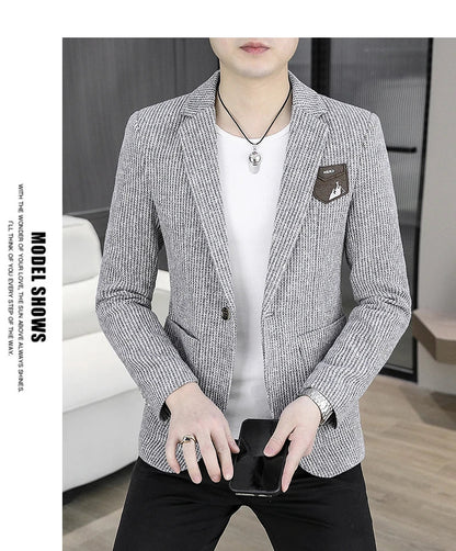 2025 Autumn Men's Casual Suit Jacket Fashion Slim Fit Striped Blazers Streetwear Social Business Versatile Formal Dress Coats