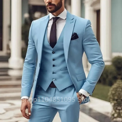Men's 3-Piece Slim Fit Suit – Blazer, Vest & Pants Set for Wedding & Business