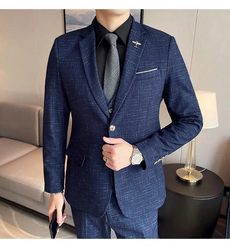 Suit  Men's Fashion Banquet Slimming Striped Dance Singer Trendy Host Casual Wedding Banquet Dress Male Star Performance Suit