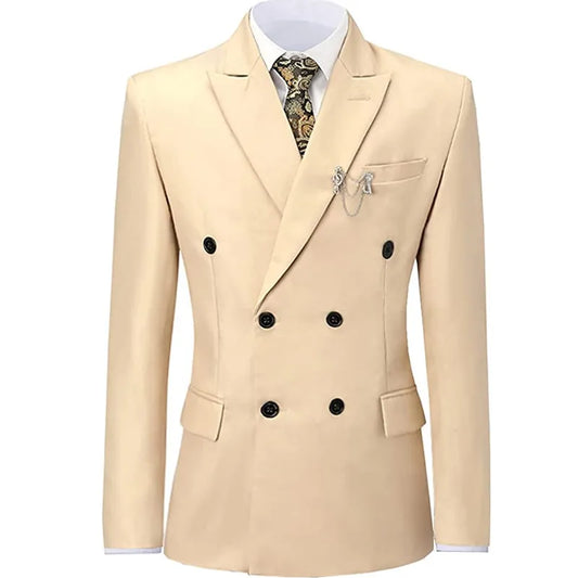 Formal Men's Suit 2 Pieces Solid Peak Lapel Double Breasted Prom Tuxedos for Groomsmen Can Be Customized (Blazer+Pant)