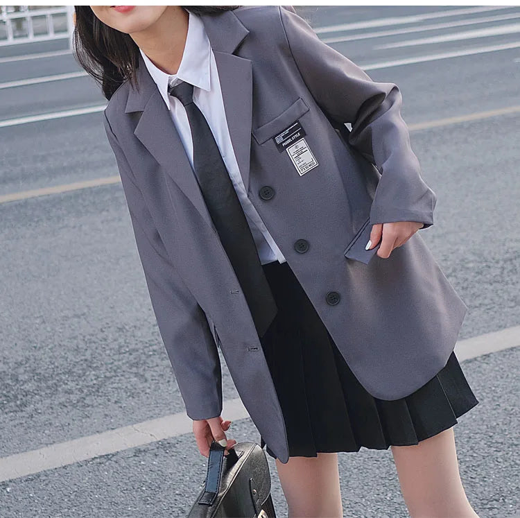 Retro ey ular Women's Suit Loose Hong Kong Sle Faionable Korean Version Spring Autumn New Arrival Polyester Fabric