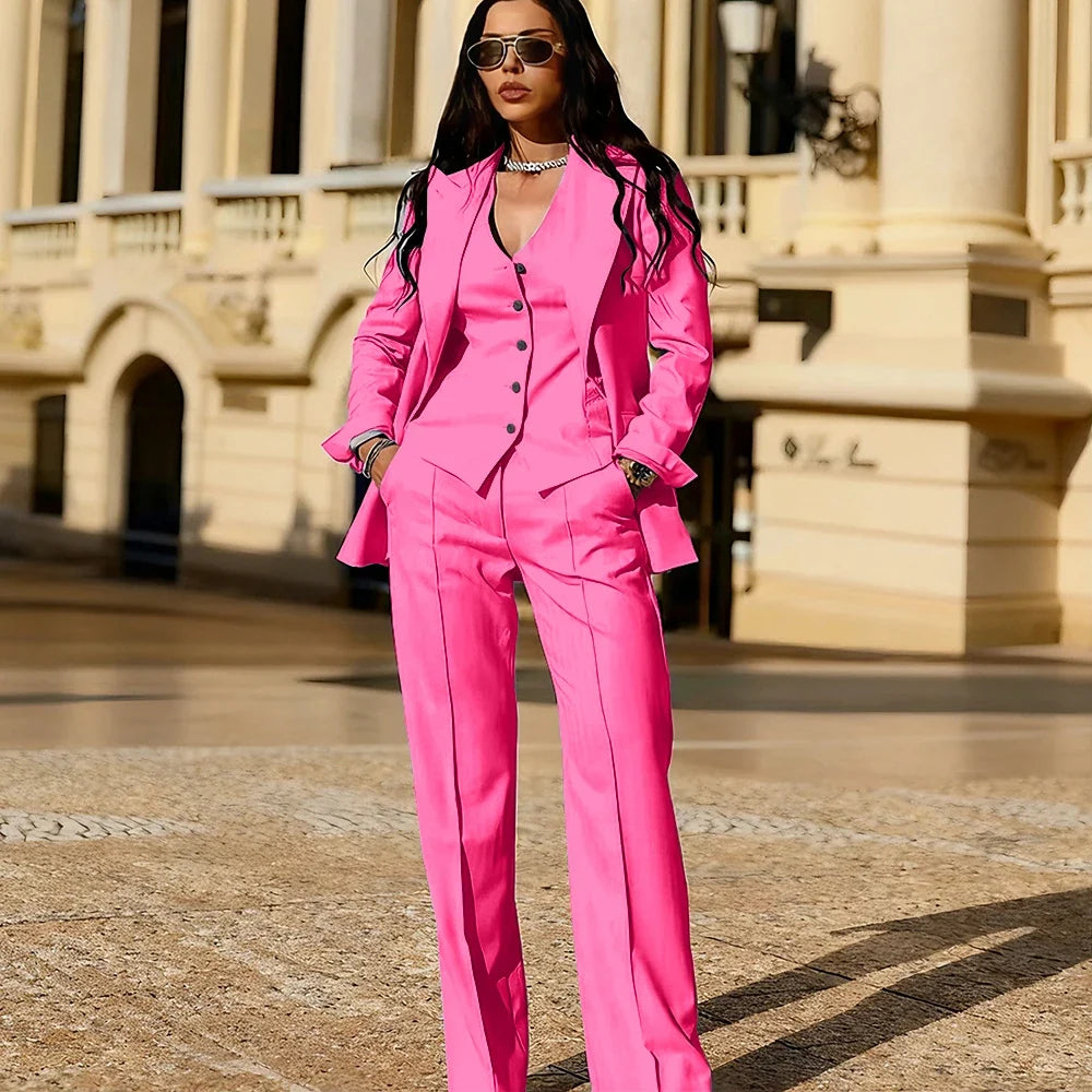 Light Blue 3 Piece Suit Set New Women's Jackets Single Breasted Peaked Lapel Blazer+Vest+Pants Formal Office Commute Outfit