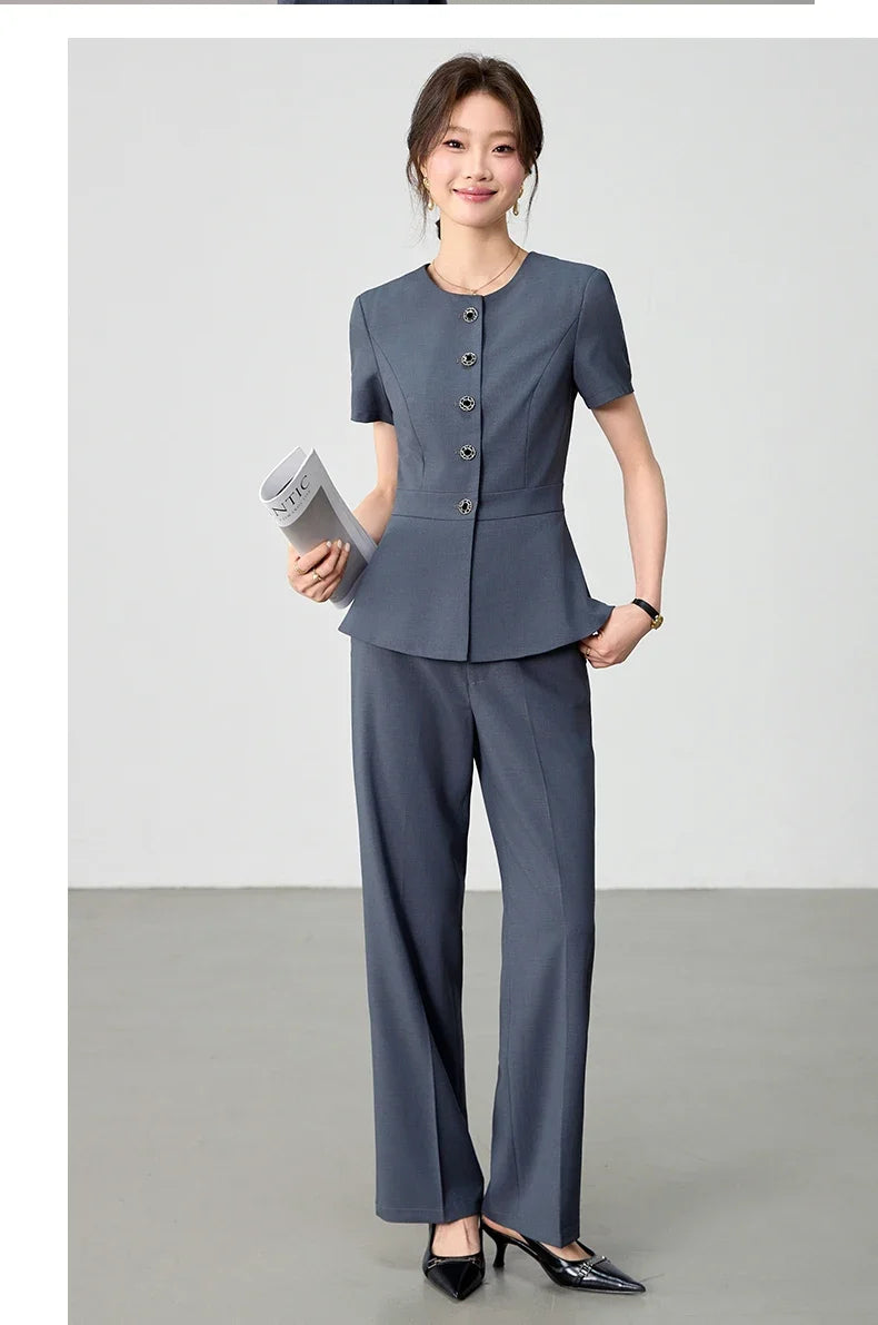 Elegant fashionable professional women's wear,  two-piece short-sleeved blazer+pants. New arrival for spring summer 2026
