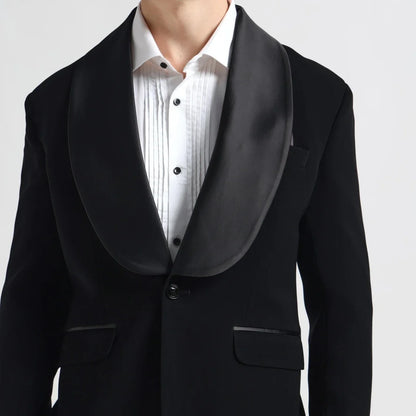 Men Suit 2 Pieces Black With Bright Lapel Single Button For Wedding Business Banquet Party Office Daily Work Jacket And Pants