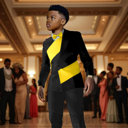 Fashion Contrast Color Children's Suit 2 Piece Double Breasted Outfit Formal Wedding Party Prom Boys Suits (Blazer+Pants)