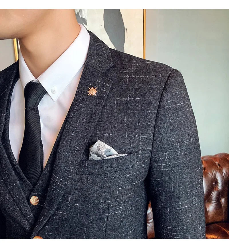 Men's 3-Piece Striped Formal Suit – Blazer, Vest & Trousers | Italian Style Business Gentleman