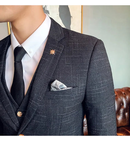 Men's 3-Piece Striped Formal Suit – Blazer, Vest & Trousers | Italian Style Business Gentleman