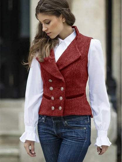 Women's Vest Double Breasted Herringbone Slim Fit Sleeveless Jacket for Casual & Work