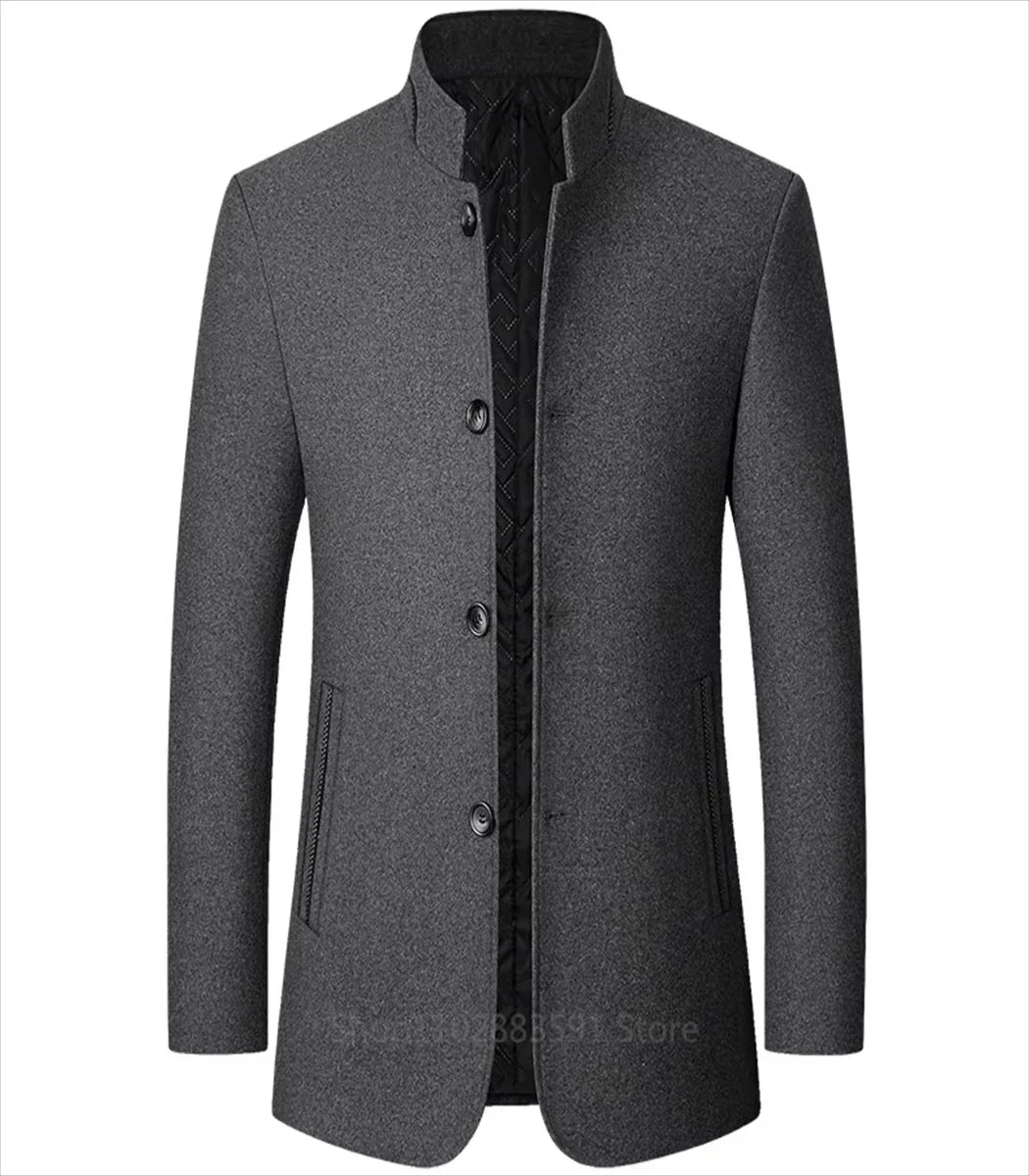 Business Suit Blazer Winter Classic Gray Retro Man Coat Woolen Simple Style Slim Fit Coat Leisure Versatile