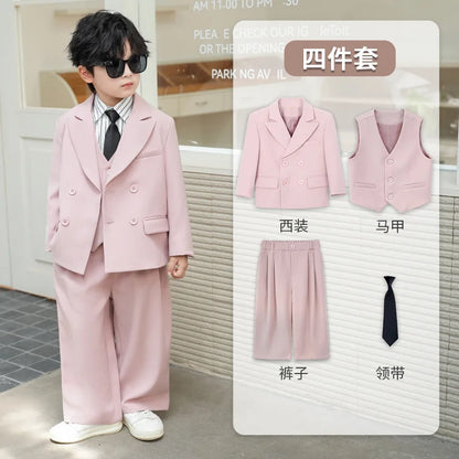 School Boys Double Breasted Blazer Suit Set with Wide Leg Pants Formal Streetwear Outfit for Kids Toddlers Wedding Birthday Part