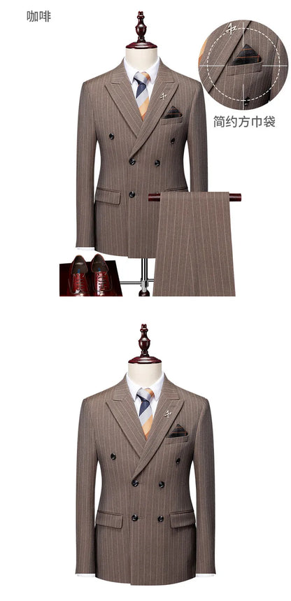 Men's High-End Three-Piece Suit Set Korean Style Slim-Fitting Business Casual Jacket Groom's Fashionable Wedding Party Wear
