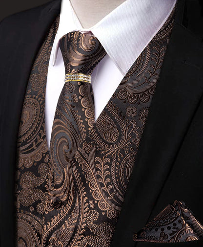 Men's V-Neck Vest Accessory Set Paisley Jacquard for Retro Banquet & Evening Reception