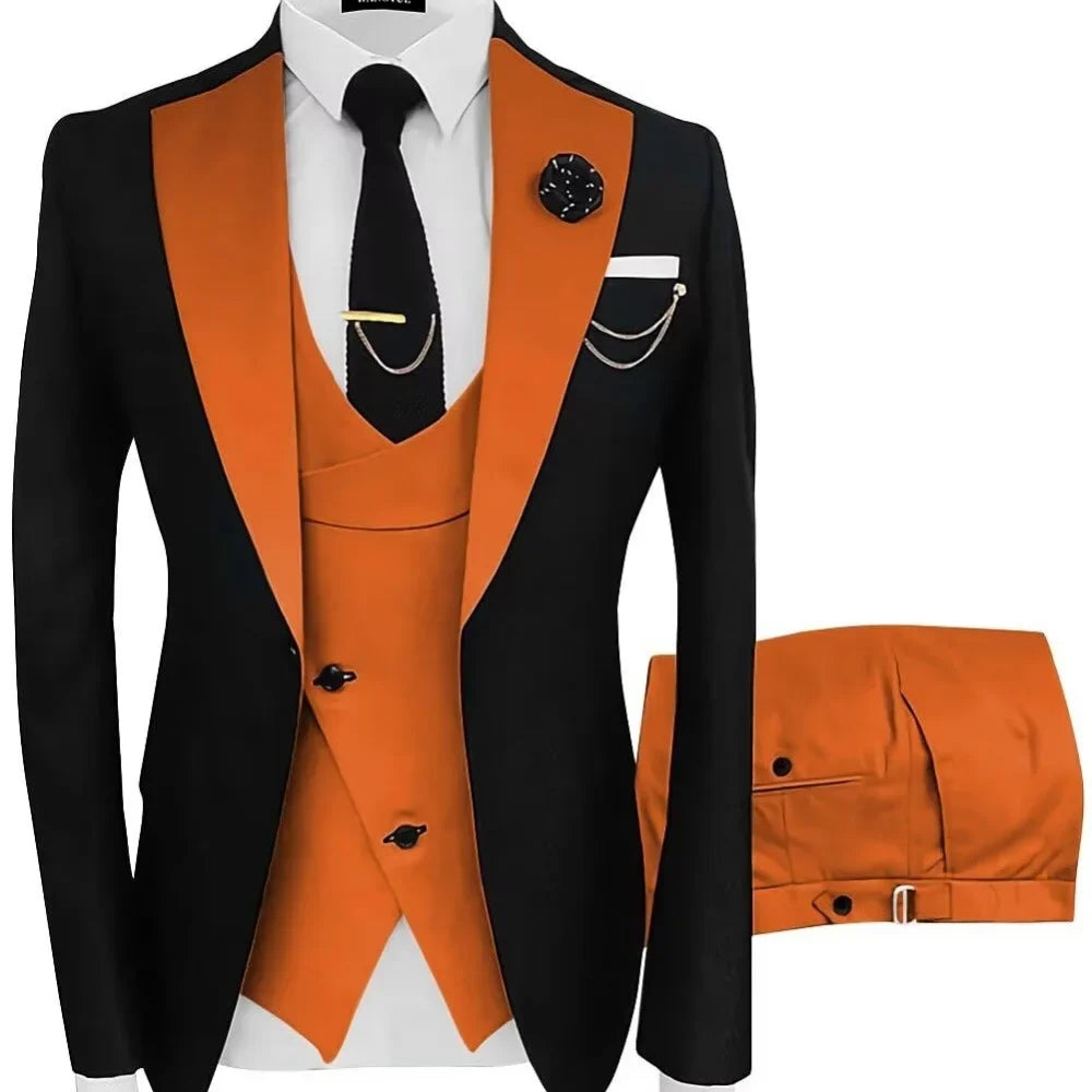 Ensemble de costume 3 pièces multicolore pour homme - Mariage, bal de promo, affaires - Coupe ajustée - Smoking de marié - Blazer style britannique